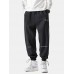 Mens Wings Back Print Plus Velvet Thick Drawstring Waist Cotton Jogger Pants