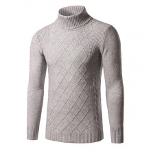 Fashion Mens Downneck Solid Color Pullover Classic Diamond Pattern Slim Fit Knitte Sweater