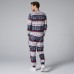 Mens Two  Pieces O Neck Christmas Pajama Set Peers Fairisle Printing Sleepwear Loungewear