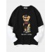 Men Street Teddy Bears Print Fakes Two Crew Neck T  Shirts