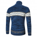 Mens Fashion High Collar Pullovers Wool Color Block Thick Warm Casual Sweaters