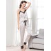 Ladies Lace  trim Suit Spaghetti Straps Striped Casual Loungewear Satin Pajama Set