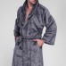 Mens Pure Color Thick Velvet Fleece Sleepwear Comfy Soft Hooded Pajamas Robe