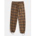 Mens Vintage Plaid Cotton Elastic Waist Drawstring Jogger Pants