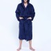 Men Flannel Pockets Bathrobe Pajama Hooded Sleepwear Robe