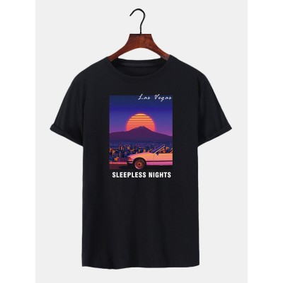 Men Landscape Print Crew Neck Short Sleeve Soft Casual Modern T  Shirts