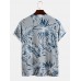 Mens Tropical Plant Print Crew Neck Holiday Short Sleeve T  Shirts