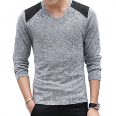 Autumn Men’s Fashion V  collar Pullovers Sweater Solid Color Slim Fit Casual Knit Sweater