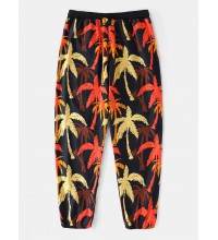 Mens Maple Leaf Print Drawstring Casual Pants