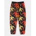 Mens Maple Leaf Print Drawstring Casual Pants