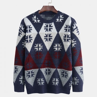 Men New Fashion Round Neck Rhomboids Pullover Sweaters