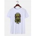 Men Alien Pattern Crew Neck Hem Cuff Short Sleeve Soft Casual T  Shirts