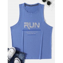 Men Reflective Letters Sleeveless Moisture Wicking Sporty Tank Tops