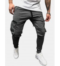 Mens Zipper Pockets Drawstring Waist Casual Solid Jogger Pants