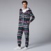 Mens Christmas Pattern Onesies Hooded Zip Down Holiday Pajama Set Printing Loungewear