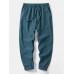 Mens Solid Color 100  Cotton Plain Casual Drawstring Pants