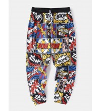 Mens Cartoon Letter Print Elastic Waist Pant