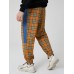 Mens Plaid Side Patchwork Drawstring Cotton Jogger Pants With Pocket