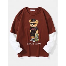 Men Street Teddy Bears Print Fakes Two Crew Neck T  Shirts