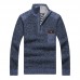 Men’s Casual Thicken Patchwork Half  Zipper Stand Collar Chest Pocket Knit Pullovers Sweaters