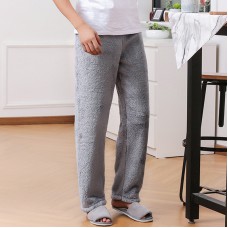 Mens Autumn Winter Thick Solid Color Warm Sleepwear Flannel Home Pants