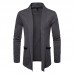 Men Brief Plus Size Mid Length Stitching Color Pockets Turndown Collar Cardigans