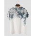 Mens Floral Plant Print Crew Neck Holiday Short Sleeve T  Shirts